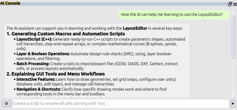 AI Console in the LayoutEditor